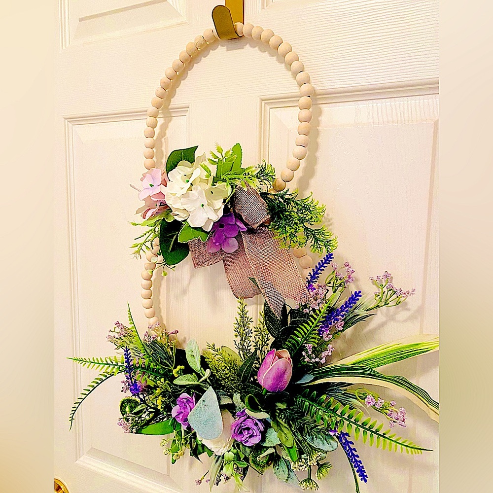 Sweet Garden Door Hanger/ Beaded Hoop Wreath